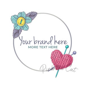 Knitting logo, crochet logo, heart wool logo, yarn pre-made logo, handmade sewing logo, boutique logo, premade logo knitting needles
