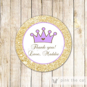 Gold Glitter Label - Princess Labels Princess Gift Favor Tags, Baby Girl Shower, Princess Birthday, Princess Baby Shower, Gold Purple Labels
