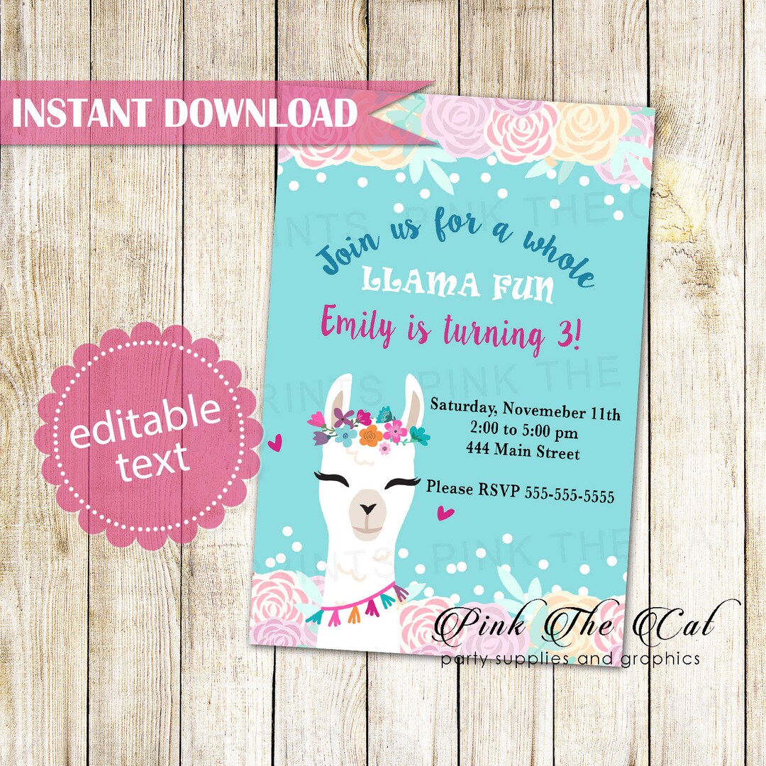 Llama Invitation Llama Birthday Invitation Alpaca - Etsy