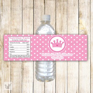 Princess Bottle Wrapper - Baby Girl Shower Birthday Party Favor Label Pink Printable Personalized