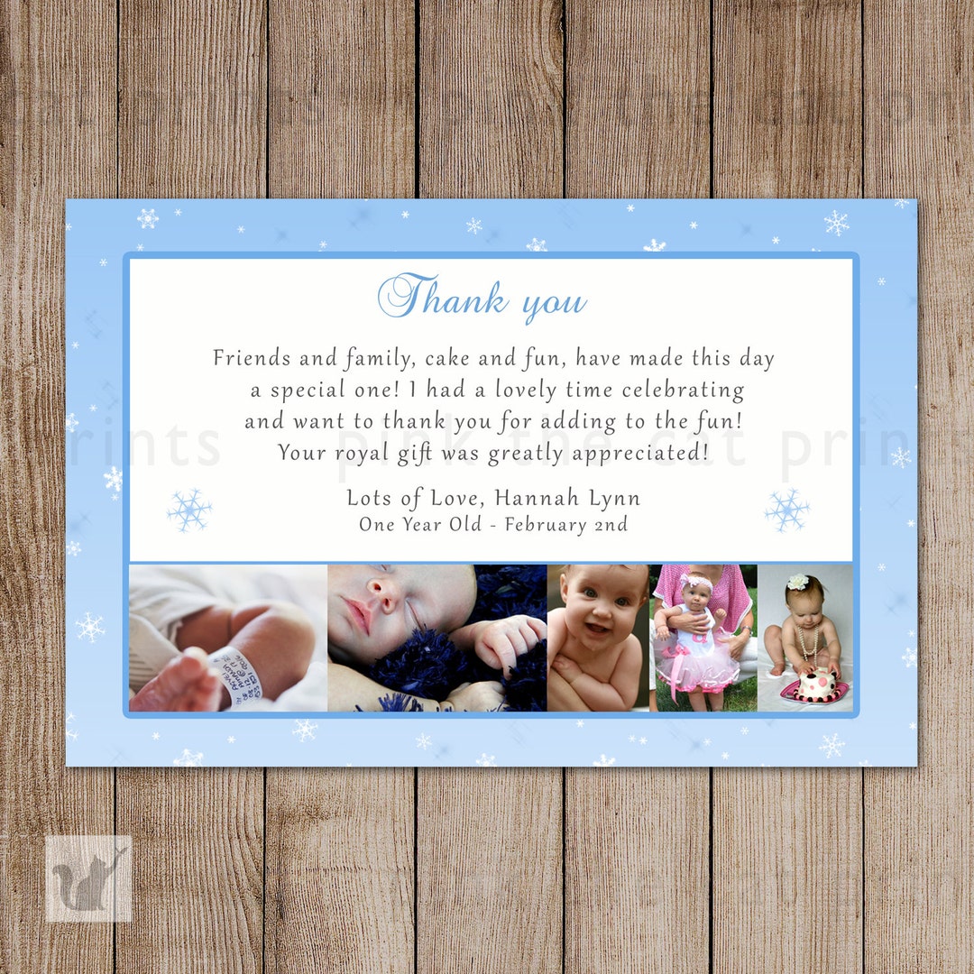 Printable Personalized Winter Snowflake Thank You Card With Photos Girl ...