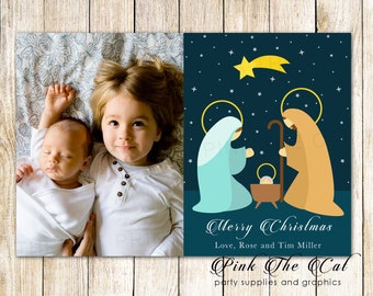 Nativity Christmas Photo Card - Family or Siblings Greeting Card, Kids Christmas Card, Nativuty Greeting Card With Picture Personalized