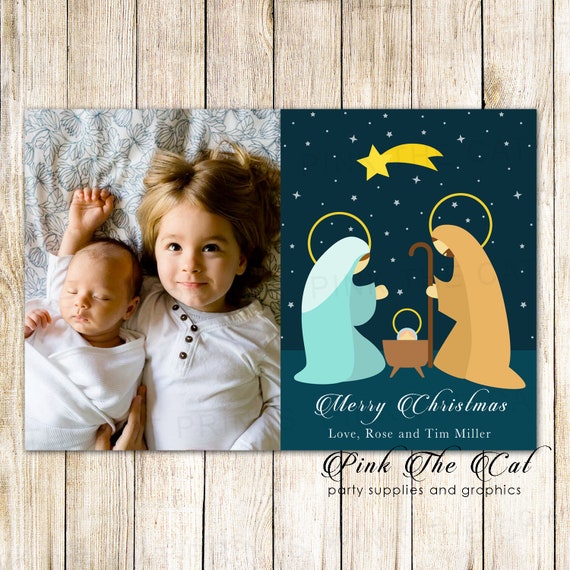 Nativity Christmas Photo Card Family or Siblings Greeting Card