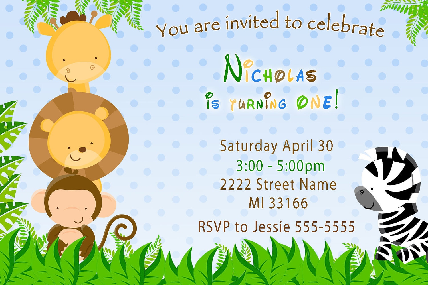 Jungle Birthday Invitation With Photo Jungle Invitation | Etsy