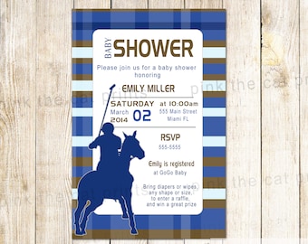 Polo Invitation - Kids Birthday Baby Boy Shower Printable Personalized Party Invite Brown Navy Blue