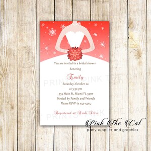 ON SALE Printable Personalized Winter Bridal Shower Invitation Card Snowflake - Red Custom Party Invite Birthday Sweet 16 Qinceanera Party
