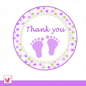 Footprints baby shower favor labels, lavender lillac green baby shower favor stickers, printable stickers template for girl INSTANT DOWNLOAD