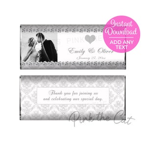 Diamond wedding candy bar wrapper with your personalized picture, editable online and printable, instant download