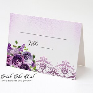 Lavender Purple Floral Wedding Place Card - Printable Wedding Seating Card Purple Watercolor Flowers Wedding Name Cards INSTANT DOWNLOAD