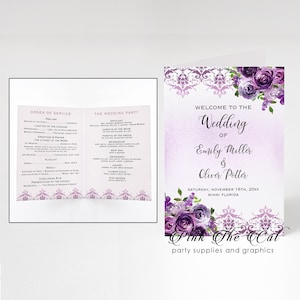 Viola Fiori Matrimonio Programma stampabile con testo modificabile, Modello Programma Matrimonio, Ordine di Servizio, Festa di Matrimonio INSTANT DOWNLOAD