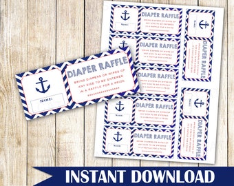 Nautical Diaper Raffle Nautical Baby Shower Diaper Raffle Nautical Anchor Diaper Raffle Baby Shower Bring Diaper Card INSTANT DOWNLOAD