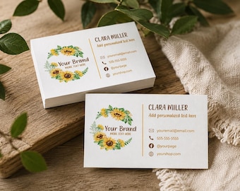 Sunflower business card, floral sunflower business card, sunflower card, store business card, handmade shop card boutique premade card