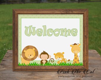 Jungle Welcome Sign - Printable Birthday Party or Baby Boy Shower Decoration INSTANT DOWNLOAD