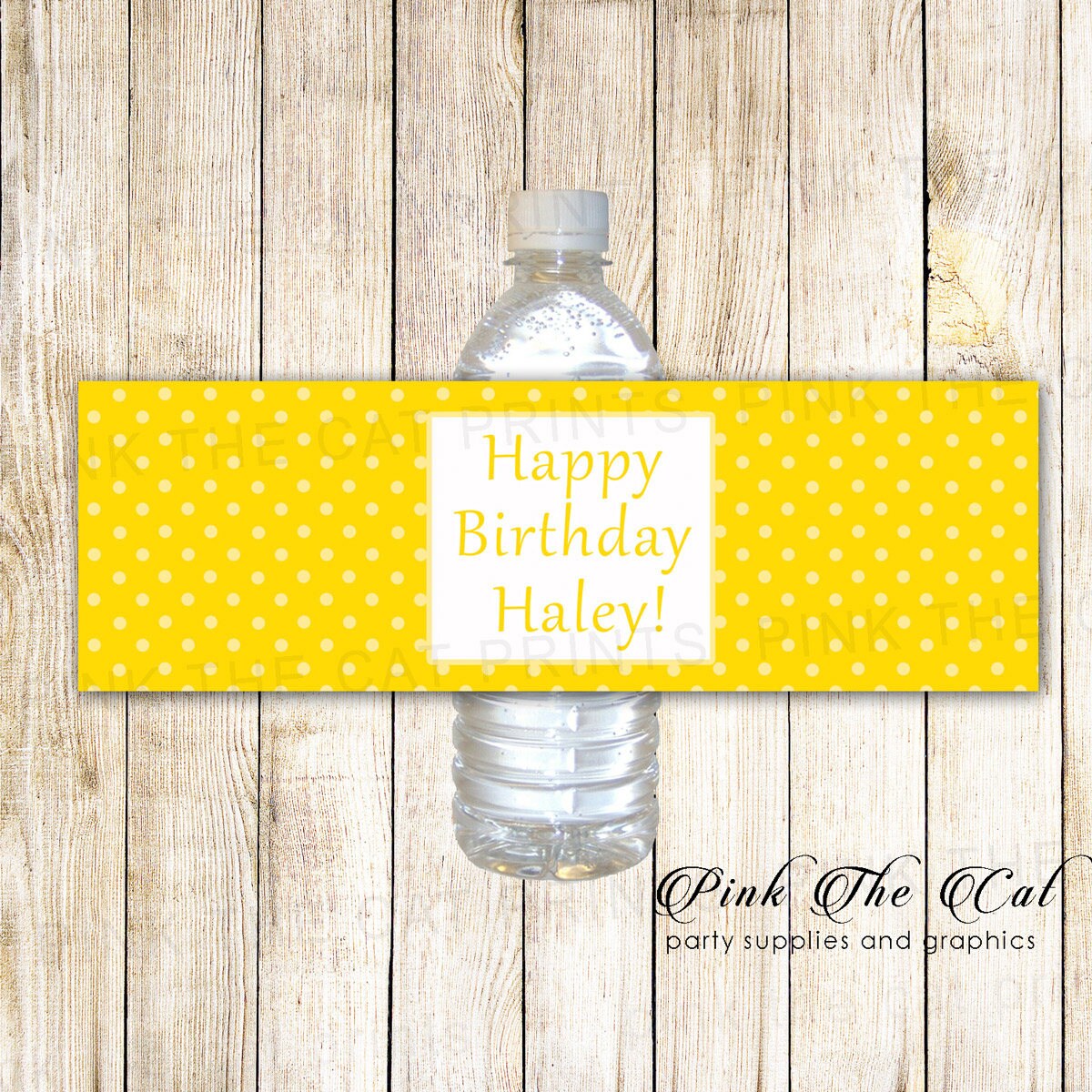 Yellow water bottle labels yellow polka dot water bottle | Etsy
