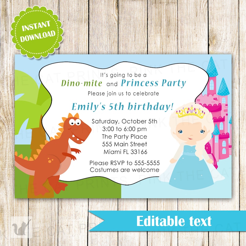 Dinosaur Invitation Princess Invitation Dinosaur Princess Etsy