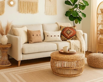 Modern Sisal Area Rug, Non-Slip Indoor Outdoor Carpet, Washable Neutral Jute Floor Rug