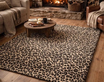 Leopardenmuster Kunstpelz Teppich, rutschfeste Unterseite, Wohnzimmer-Dekor, Tierdruck Leopardenteppich, rutschfester Teppich