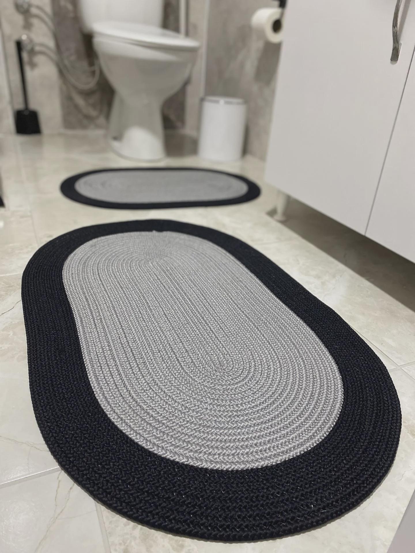 Black & Grey Jute Bathroom Rug Set: Modern Oval Reversible Bath Mats - Etsy