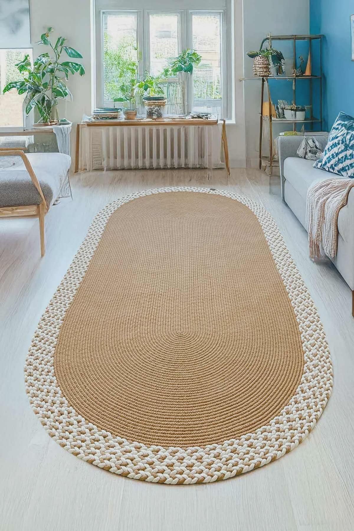 Bohemian Brown Hand-braided Jute Rug , Double-sided Carpet , Washable ...