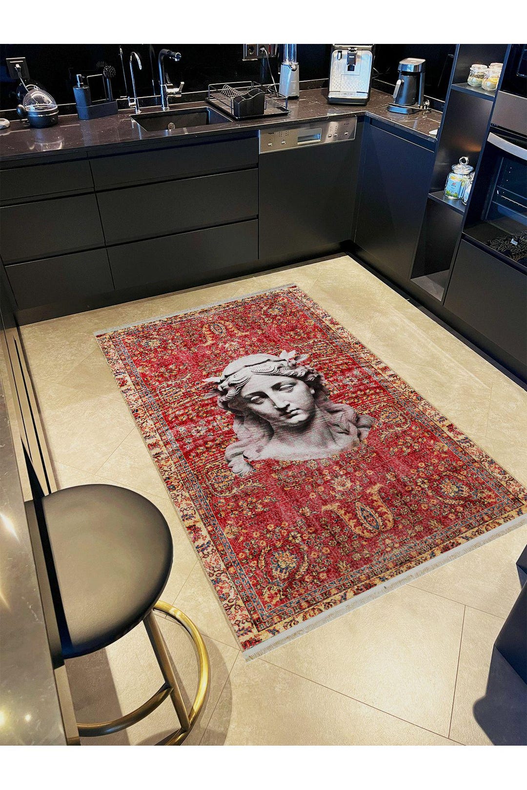 Ancient Greek Statue Rug, Red Vintage Chenille Carpet - Etsy