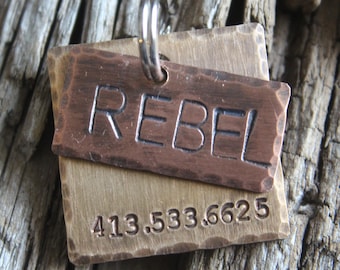 Hand Stamped Dog ID Tag - Personalized Pet Tag - Engraved Dog Tag - Laered ID Tag - The Rebel