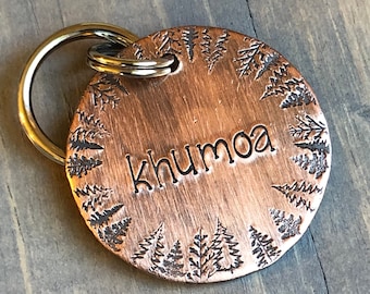 Name Tag for Dog, Hand Stamped Pet ID Tag, Trees, Personalized Dog Tag for Dog, Wilderness Dog Tag, Forest Dog Tag