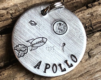 Dog Tag Personalized, Dog Tags for Dogs, Dog Tag, Rocket to the Moon, Pet ID Tag, Custom Dog Tag