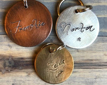 Name Tag for Dog, Hand Stamped Pet ID Tag, Elegant Font, Personalized Dog Tag for Dog, Cute Dog Tag, Simple Dog Tag