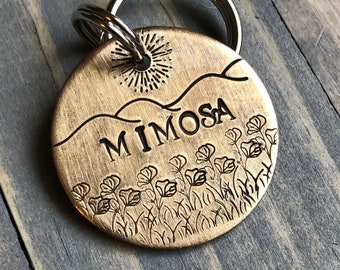 Name Tag for Dog, Hand Stamped Pet ID, Floral Dog Tag, Dog Tag with Flowers