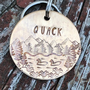 Personalized Dog Tag, Custom Dog Tag with lake, Pet ID with Mountains, Wilderness Tag With Trees, Loon Lake Dog Tag