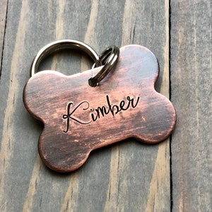 Dog Bone Tag - Hand Stamped Pet ID Tag - Personalized Dog Tag - Dog Collar Tag - Engraved Dog Tag - Bronze Dog Tag