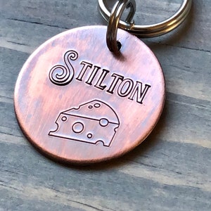 Cheese Name Tag for Dog, Hand Stamped Pet ID Tag, Stilton, Personalized Dog Tag for Dog, Cute Dog Tag, Cheddar Dog Tag