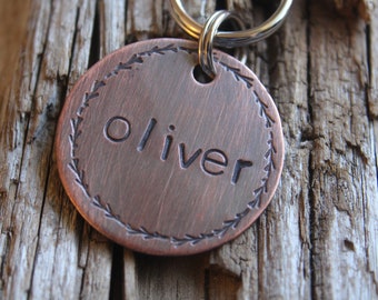 Custom ID Dog Tag, The Oliver, Hand Stamped Dog Tag, Tag for Dog, Puppy Tag, Rustic Tag, Copper Dog Tag, Pet ID, Identification Tag