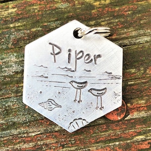 Dog Tag for Dogs - Dog ID Tag - Sand Pipers - Nautical, Beach, Coastal Dog Tag - Shore Scene Dog Tag