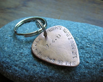 Handstamped Copper Guitar Pick Keychain, Father of the Bride Wedding Gift
