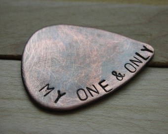 CUSTOM  GUITAR Pick-Handstamped Copper-Great Gift for Fathers Day, Husband, Boyfriend, Dad, Groomsmen. Valentine's Day Gift for Boyfriend