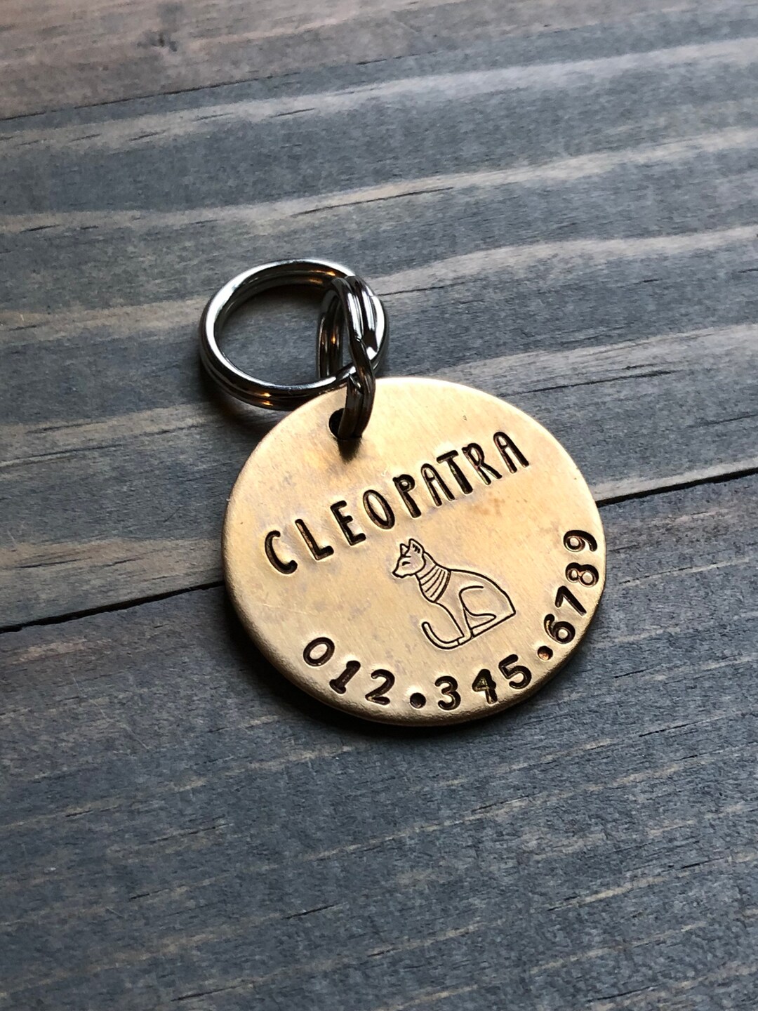 Name Tag for Cat, Hand Stamped Pet ID Tag, Cleopatra, Personalized Cat ...