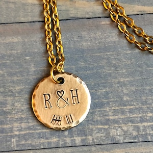 Custom Eighth Anniversary Necklace, Initial & Tally Mark Necklace, 8th Anniversary Gift, Copper Jewelry, Traditional, 19th Anniversary