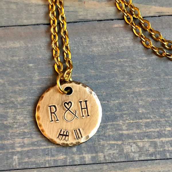 Custom Eighth Anniversary Necklace, Initial & Tally Mark Necklace, 8th Anniversary Gift, Copper Jewelry, Traditional, 19th Anniversary