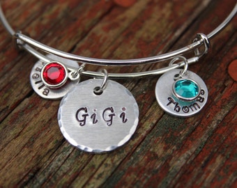 Mother's Day Gift-Hand Stamped Grandma Bracelet-Custom Bangle-Nana Bracelet-Personalized Grandmother's Bracelet-Great Grandma-GiGi Gift