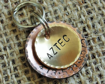 The Aztec Personalized Pet ID Tag, Copper & Bronze Dog ID Tag, Dog Tag, Layered Mixed Metal Dog ID