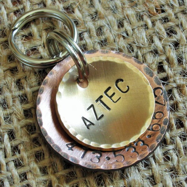 The Aztec Personalized Pet ID Tag, Copper & Bronze Dog ID Tag, Dog Tag, Layered Mixed Metal Dog ID