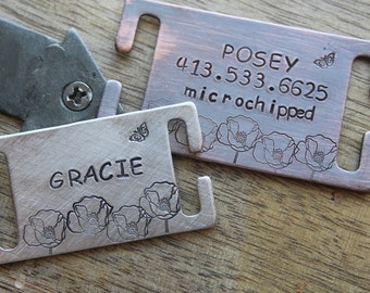 Custom Pet Slide On Id Tag, Quiet Slide Dog Tag with Poppies