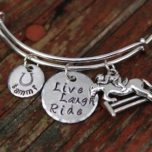 Hand Stamped Equestrian Bracelet-Custom Bangle for Horse Lovers-Horse Bracelet-Personalized Bracelet-