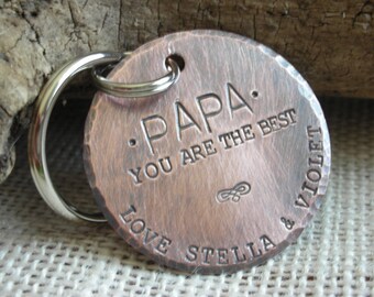 Keychain for Papa, Gift for Papa, Copper Handstamped Keychain for Dad,Personalized Keychain for Father,Dad Keyring,Gift for Dad