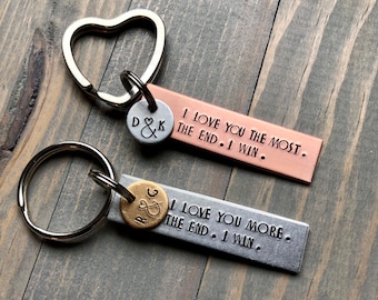 Valentine&#39;s Day Gift, I Love You More, Gift for Him, Gift for Her, Anniversary, The End I Win, Boyfriend Girlfriend Gift, Birthday Keychain