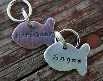 Custom Cat ID Tag-LIttle Fish Cat Tag-Tag for Kitty-Hand stamped Cat Tag