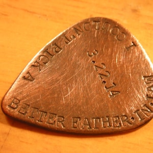 Father In Law GUITAR Pick--Brother In Law Handstamped Copper-Gift for Father of the Bride, Dad Wedding Gift, Gift for Groom&#39;s Father, FIL