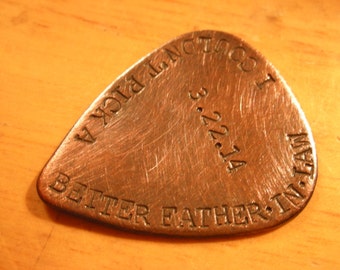 Father In Law GUITAR Pick--Brother In Law Handstamped Copper-Gift for Father of the Bride, Dad Wedding Gift, Gift for Groom's Father, FIL
