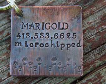 Custom Dog ID Tag- The Marigold- Custom Pet Tag- Tag for  Medium Large Dog-Personalized Dog ID Tag-Pet Tag-Dog Tag-Tag for puppy-Flower Tag